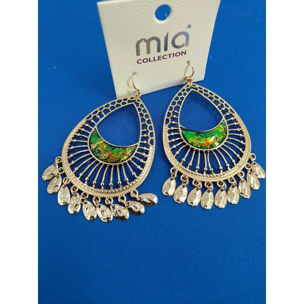 NEW Mia Collection Gold Tone Teardrop Hook Large Statement Earrings